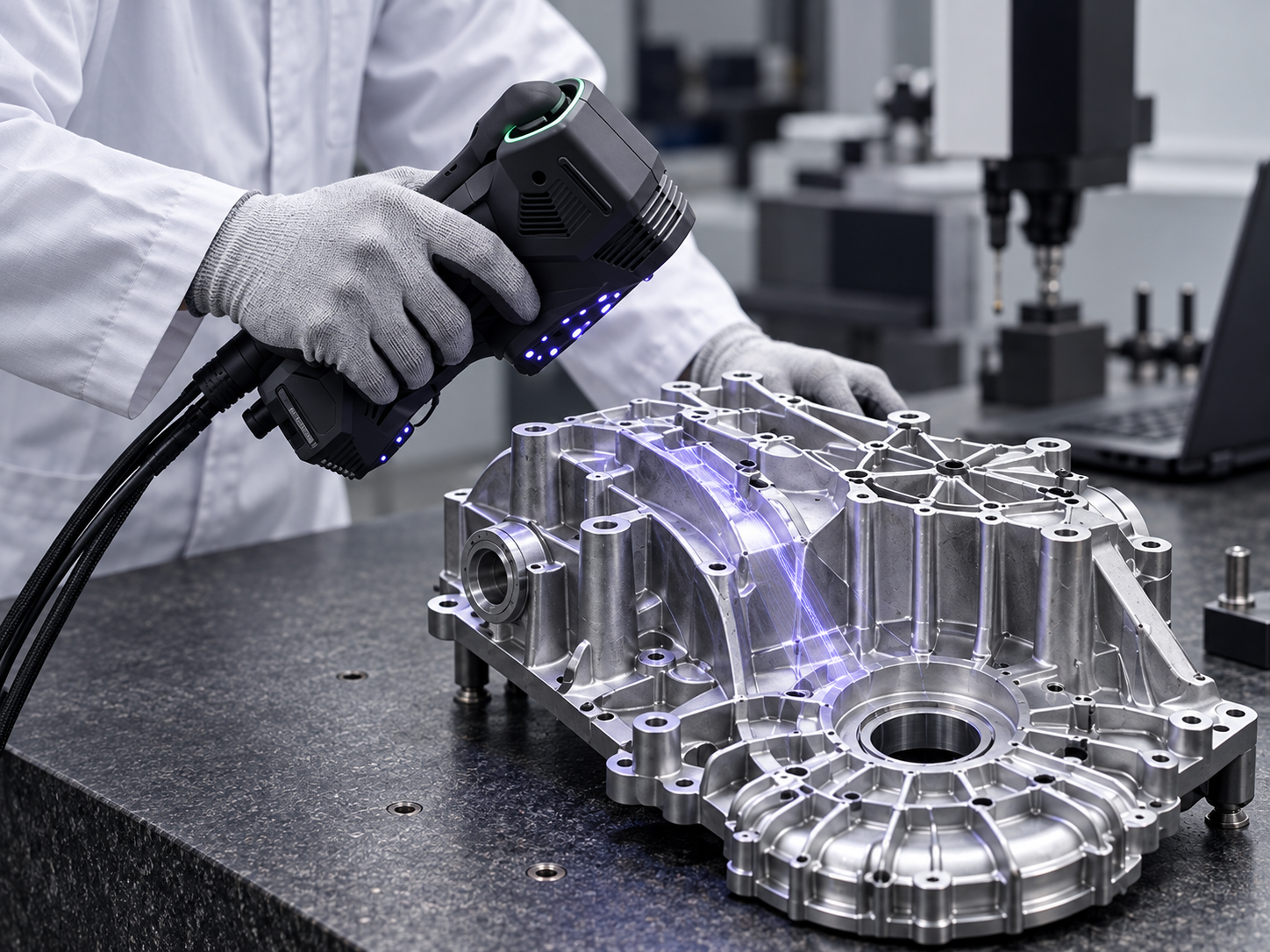 Engineering review with a handheld scanner and machined component